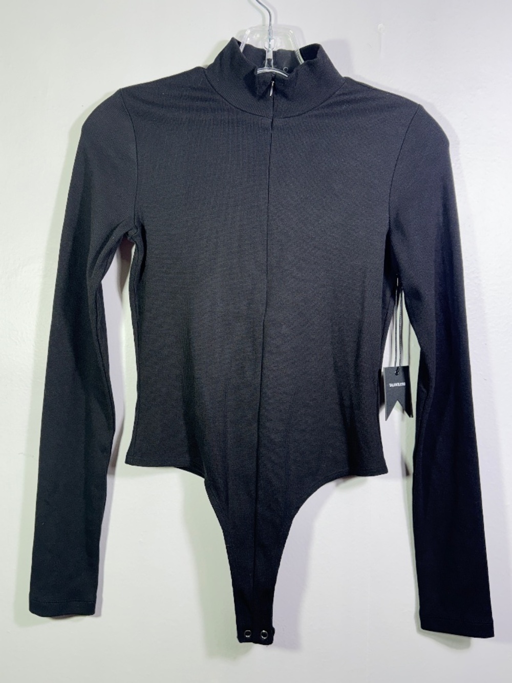 NWT TALENTLESS Black Ribbed Mock Neck Zip Bodysuit Clean Girl Streetwear Size S